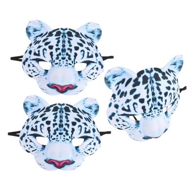 Abaodam 3pcs Halloween Snow Leopard Half Face Masquerade Animal Masks Lightweight EVA Party Costume Dress Up Props for Carnival Cosplay and Jungle Theme Events
