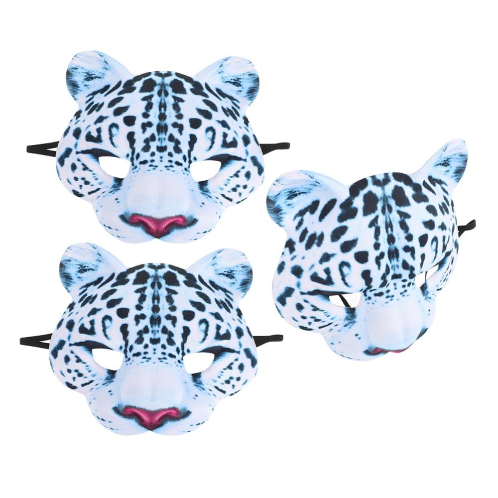Abaodam 3pcs Halloween Snow Leopard Half Face Masquerade Animal Masks Lightweight EVA Party Costume Dress Up Props for Carnival Cosplay and Jungle Theme Events