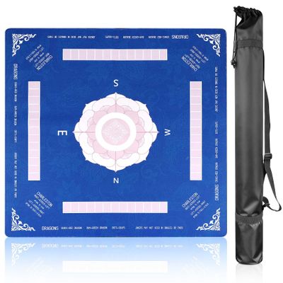 2026 Mahjong Mat, Neoprene Mahjong Table Mat with Rules, Anti Slip & Noise Reduction Gaming Mat for Mahjong, Poker, Board Games, Tile Games and Cards (32.4 x 32.4) with Carrying Bag - Blue