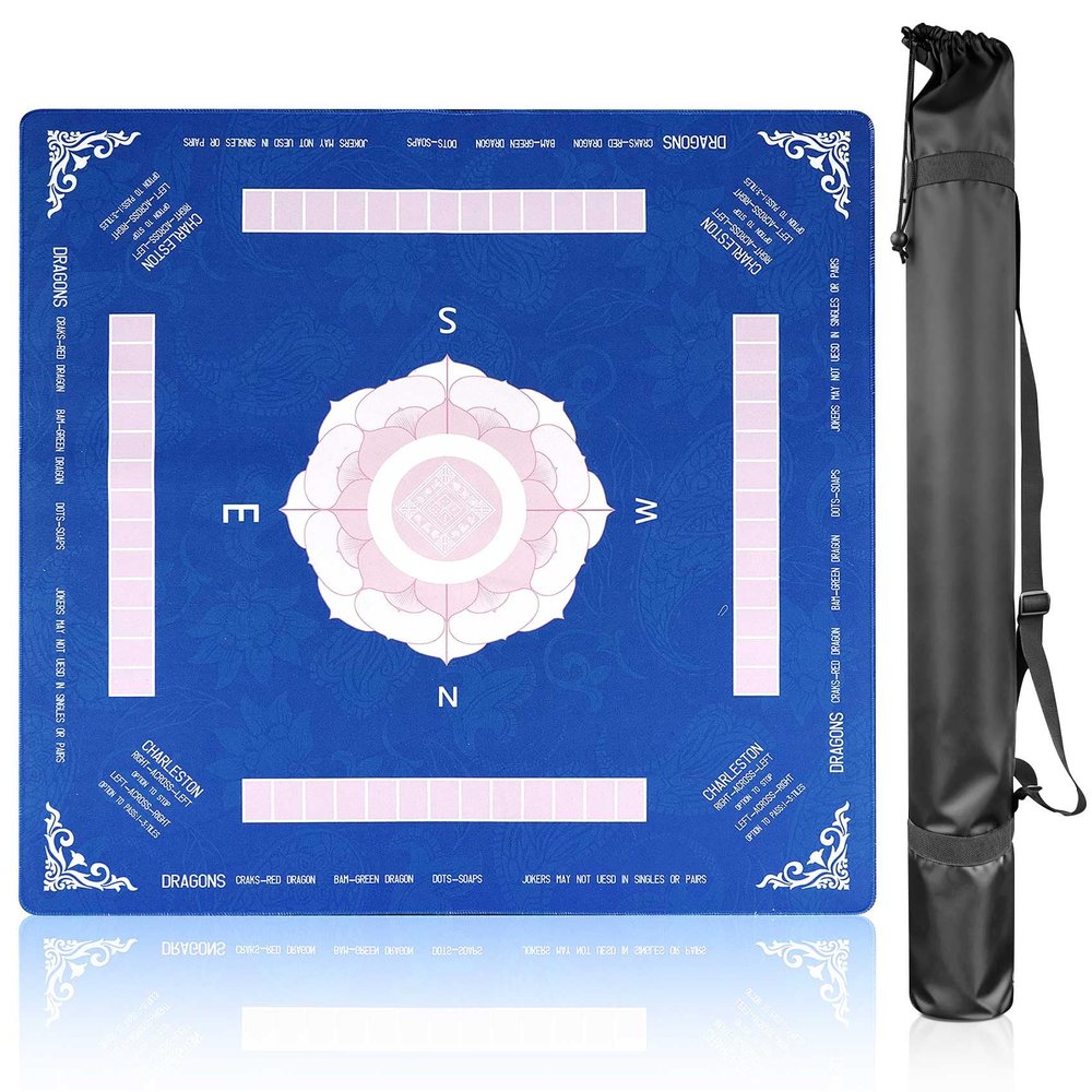 2026 Mahjong Mat, Neoprene Mahjong Table Mat with Rules, Anti Slip & Noise Reduction Gaming Mat for Mahjong, Poker, Board Games, Tile Games and Cards (32.4 x 32.4) with Carrying Bag - Blue