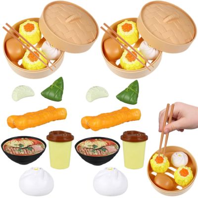 2 Sets Kids Food Toys, Plastic Chinese Dim Sum Kids Toys Realistic Chinese Breakfast Pretend Play for Breakfast Steamed Toy Kitchen Cooking, Kitchen Set Real Cooking, Food