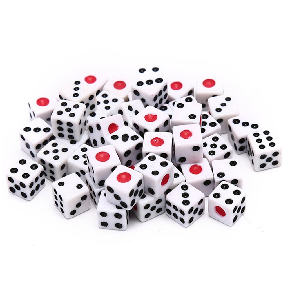 50Pcs Dice Set, Acrylic 6 Sided Dice, 8mm Mini with Black & Red Dots for Table Board Games, Teaching Math, Activity, Casino Theme, Party Favors, 6 Sided, Set