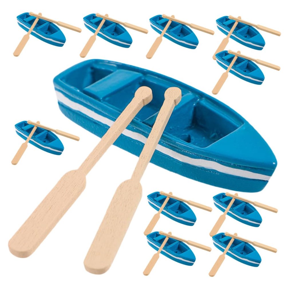 COOLHIYA 15 Sets Mini Wooden Rowboat Model with Oars for DIY Fairy Garden Dollhouse Decor Nautical Theme Boat Figurines for Creative Miniature Landscape Home Craft Collectibles