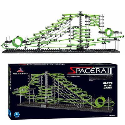 Level 6 Marble Roller Coaster Kit - 1155 Pieces Marble Run Building Toy Luminous Version Steel Ball Roller Coaster Maze Game Space Rail, STEM Toy Gift for Ages 14