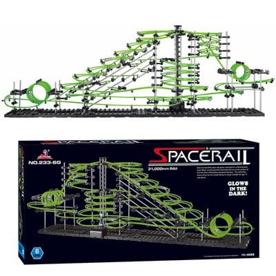 Level 6 Marble Roller Coaster Kit - 1155 Pieces Marble Run Building Toy Luminous Version Steel Ball Roller Coaster Maze Game Space Rail, STEM Toy Gift for Ages 14