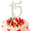 15 Cake Topper, Number 15 Gold Rhinestones Birthday Cake Topper for 15th Birthday or Anniversary Party view 1