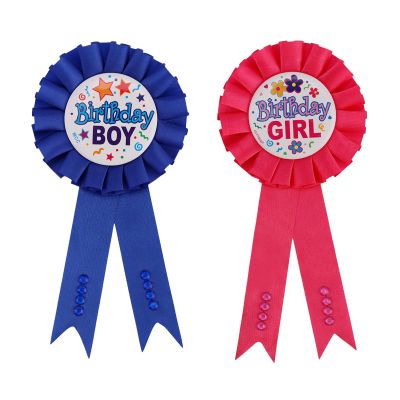 2pcs Birthday Boy & Girl Pins, Satin Ribbon Happy Birthday Button Party Badge Decorations for Women & Men Party Celebrations (Pink, Blue)