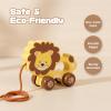 WoodenEdu Baby Toys Car,Wooden Pull Along Toddler Toy, Developmental Toy for 1 Year Old Girl Boy Birthday Gift (Lion) view 2