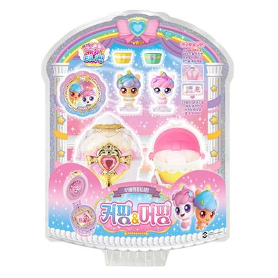 Catch Teenieping Cupping/Muffping Mini Figure Set with Cupcake Cube Case and Carriage Accessory, Collectible K-Animation Figurines