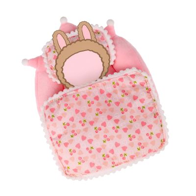 17cm Doll Bed, Miniature Bed with Pillow and Blanket Compatible with La Booooo Booooo Dolls, Doll House Furniture Accessories, Cherry Pattern