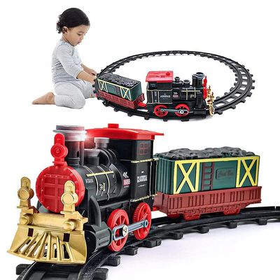 Aoaoy Christmas Train Set with Light and Sound, Electric Train Set DIY Track Christmas Toy for Children Boys Girls (Color A)