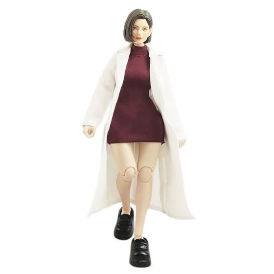 1/12 Scale Female White Long Trench Coat / Dark Red High-Necked Bodysuit Short Dress for 6-inches Action Figure Body (Set of Dress + Long Coat)