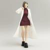 1/12 Scale Female White Long Trench Coat / Dark Red High-Necked Bodysuit Short Dress for 6-inches Action Figure Body (Set of Dress + Long Coat) view 3