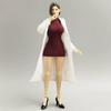 1/12 Scale Female White Long Trench Coat / Dark Red High-Necked Bodysuit Short Dress for 6-inches Action Figure Body (Set of Dress + Long Coat) view 4