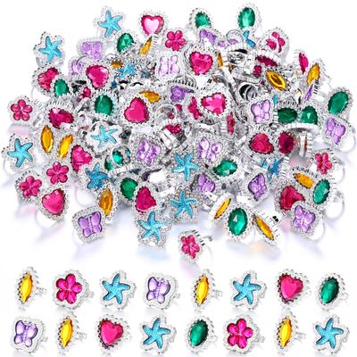 Shappy 72 Pcs Colorful Plastic Rings for Kids Adjustable Costume Jewelry Rings Diamond Oval Star Butterfly Heart Flower for Princess Carnival Dress up Bridal Shower Party Accessories