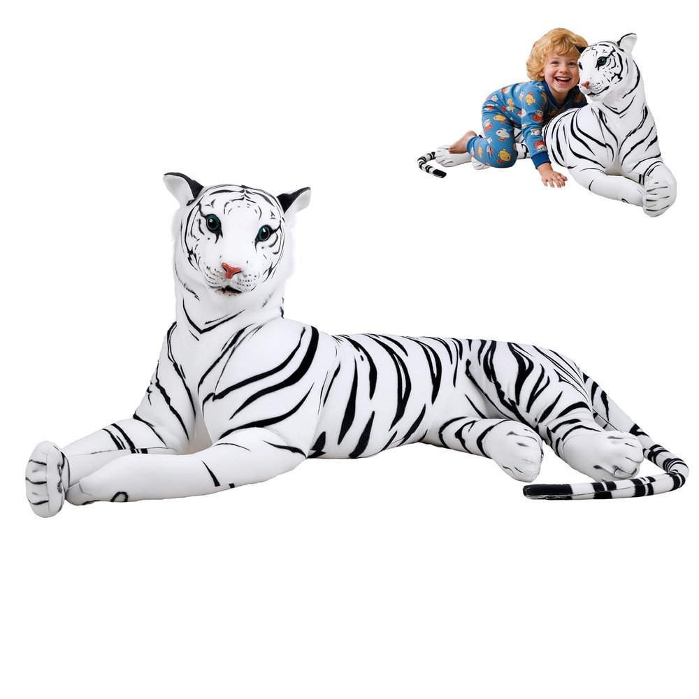 AMAMIA 67/51/43 Inch Giant Tiger Plush,PP Cotton Tiger Pillow,Yellow & White Tiger Plush,Tiger Stuffed Animal for Kids Gift Home Decor (51'' White)