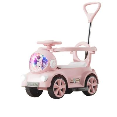 Kids Electric Motor Car with Headlights Push Handle Backrest 3 Modes: Push, Drive Or Scooter(Pink)