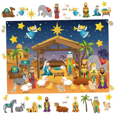 Joygoodta Felt Story Board, Educational Christmas Nativity Scene Felt Board for Kids, Birth of Jesus Crafts Kit Xmas Religious Wall Decor Ornaments