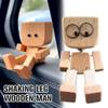 Shaking Wooden Man,Handmade Shaking Wooden Man Figurine for Car Dashboard,S-haking Feet W-ooden Doll with Spring Legs,Car Dashboard Accessories with 12PCS Magnetic Expressions,Funny C-ar Accessories view 2