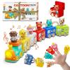Montessori Train Toys for 2 3 4 Year Olds - Toddler Learning Train Set with Lights & Sounds, 6 Vehicle Transport, Lock & Key Activity, Farm Animal Finger Puppets, Easter Birthday Gift for Boys Girls view 1