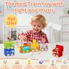 Montessori Train Toys for 2 3 4 Year Olds - Toddler Learning Train Set with Lights & Sounds, 6 Vehicle Transport, Lock & Key Activity, Farm Animal Finger Puppets, Easter Birthday Gift for Boys Girls view 2