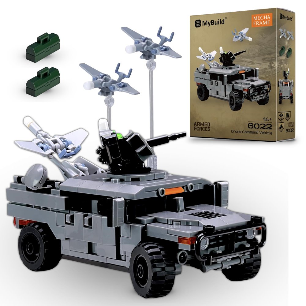 MyBuild Armed Forces Drone Command Vehicle 6022  Military Brick Truck with Recon Drone, Turret & Air Defense | Building Set | Ages 14+