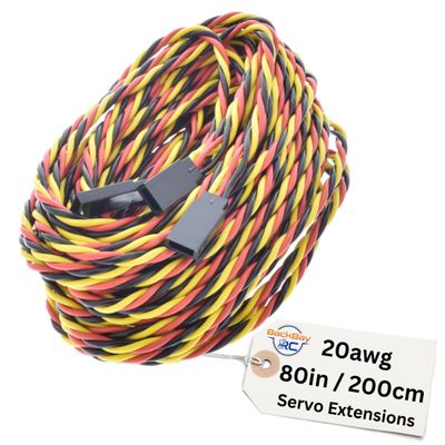 BackBayRC - 200CM 20awg Twisted Servo Extension Cable - 100 Strands for RC Vehicles, Drones, E-Bikes - 10 Lengths / 5 Wires per Pack (80in)