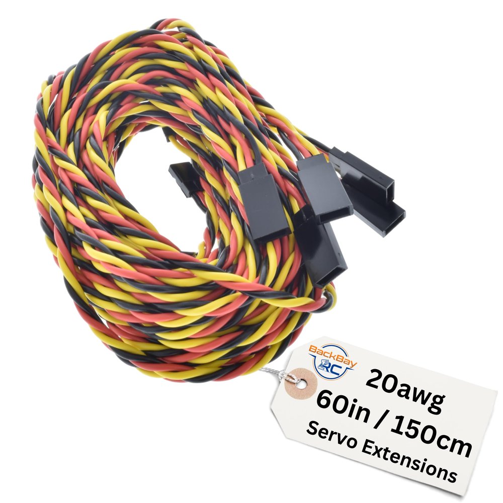 BackBayRC - 150CM 20awg Twisted Servo Extension Cable - 100 Strands for RC Vehicles, Drones, E-Bikes - 8 Lengths / 5 Wires per Pack (60in / 5ft)