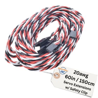 BackBayRC - 20awg Servo Extension Twisted Wire w/Safety Clip - 100 Strands for RC Vehicles, Drones, E-Bikes - 10 Lengths / 5 Wires per Pack (150CM / 60in / 5ft)
