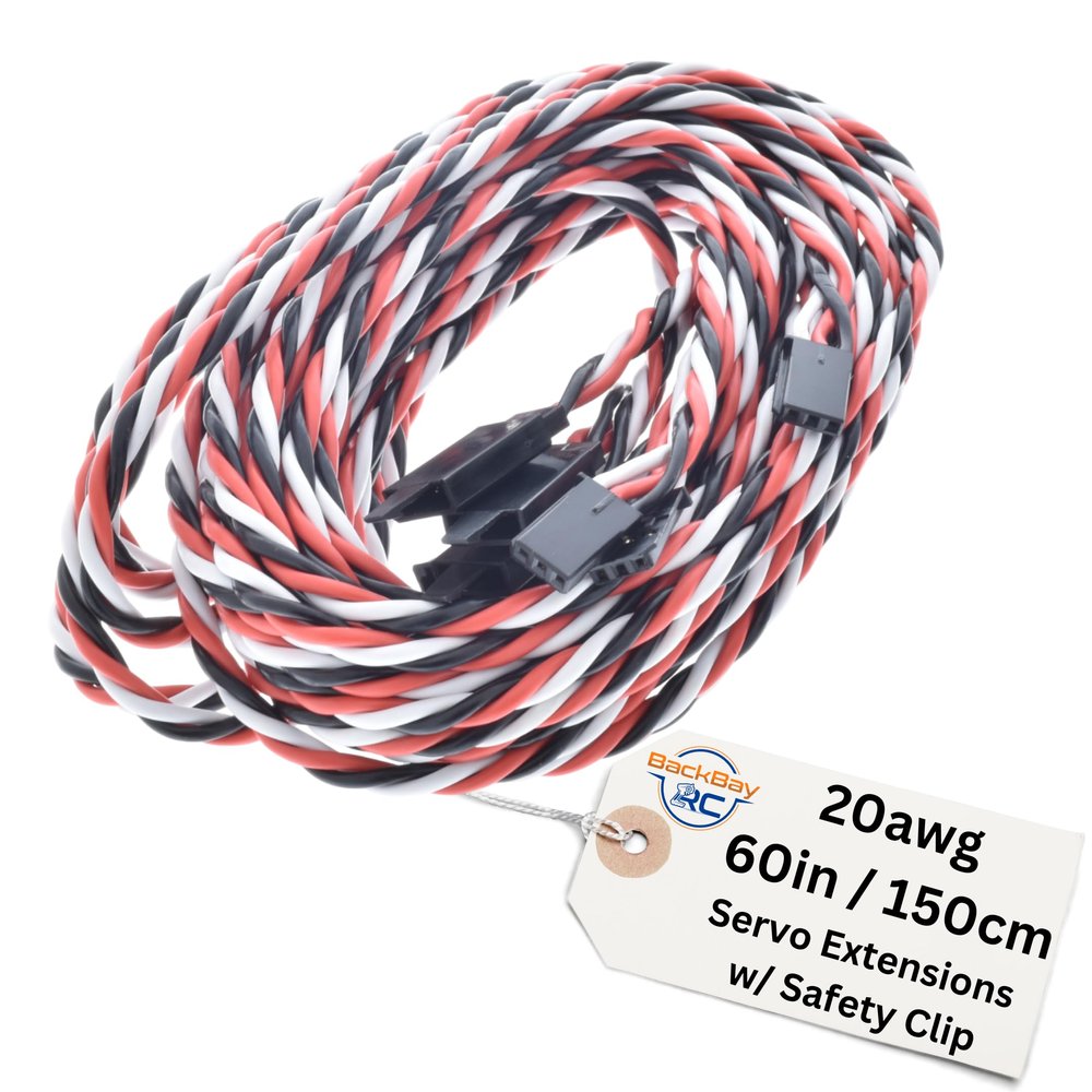 BackBayRC - 20awg Servo Extension Twisted Wire w/Safety Clip - 100 Strands for RC Vehicles, Drones, E-Bikes - 10 Lengths / 5 Wires per Pack (150CM / 60in / 5ft)
