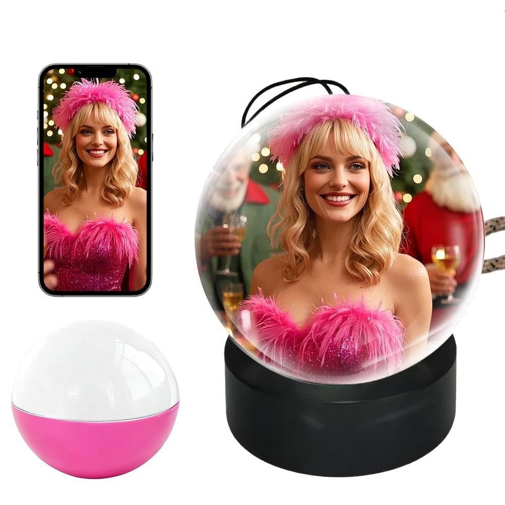 Christmas Memory Sphere Lamp, 2.7Inch Crystal Ball Digital Display Video Player, APP Personalized Videos & Photos Video Gift for Couples Friends Anniversary Birthday Christmas Tree Ornament