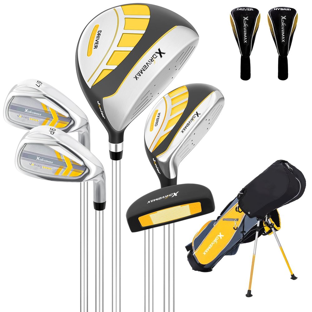 6 Pieces Kids Golf Club Set, Junior Golf Club Set Ages 4-12 Includes Stand Bag, 1# Drive, 5# Hybrid, 6/7#, 9/P# Irons and Putter Right Hand for Boys Girls,Yellow,8-12 Ages