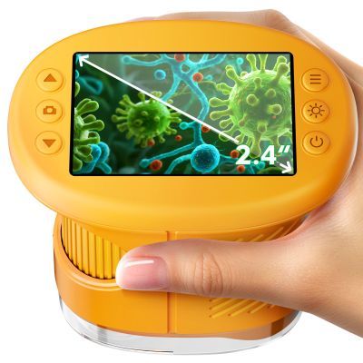 1000X Handheld Microscope for Kids, 4K 2.4" Screen Digital Kids Microscopes with 12 Slides, Portable Edu Toys Gifts for Age 3 4 5 6 7 8 9 10 11 12 Year Old Boys Girls Children Students (Yellow)
