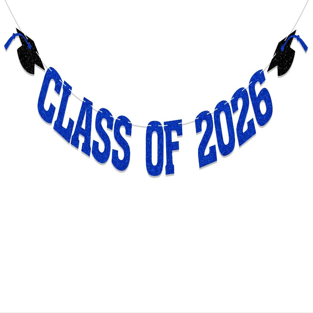 2026 Graduation Decorations - Blue Glitter Class of 2026 Banner, We are So Proud of You, Congrats Grad 2026, 2026 Graduation Party Decorations (Pre-Assembly) (Blue)