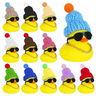 12pcs Rubber Duck In Bulk Car Decorations with Knit Hat, Sunglasses & Gold Chain,Squeaky Rubber Duck Dashboard Accessories for Adults,Christmas Ducks, Office&Home,Assorted Color Mini Hat Rubber Ducks