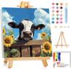 ajepon Cow Paint by Numbers Kit for Kids with Frame - Highland Cow Paint by Number for Kids, Kid Painting by Number Kits Age 6-8 for Home Wall Decor 8X8inch (with Wooden Easel) view 1