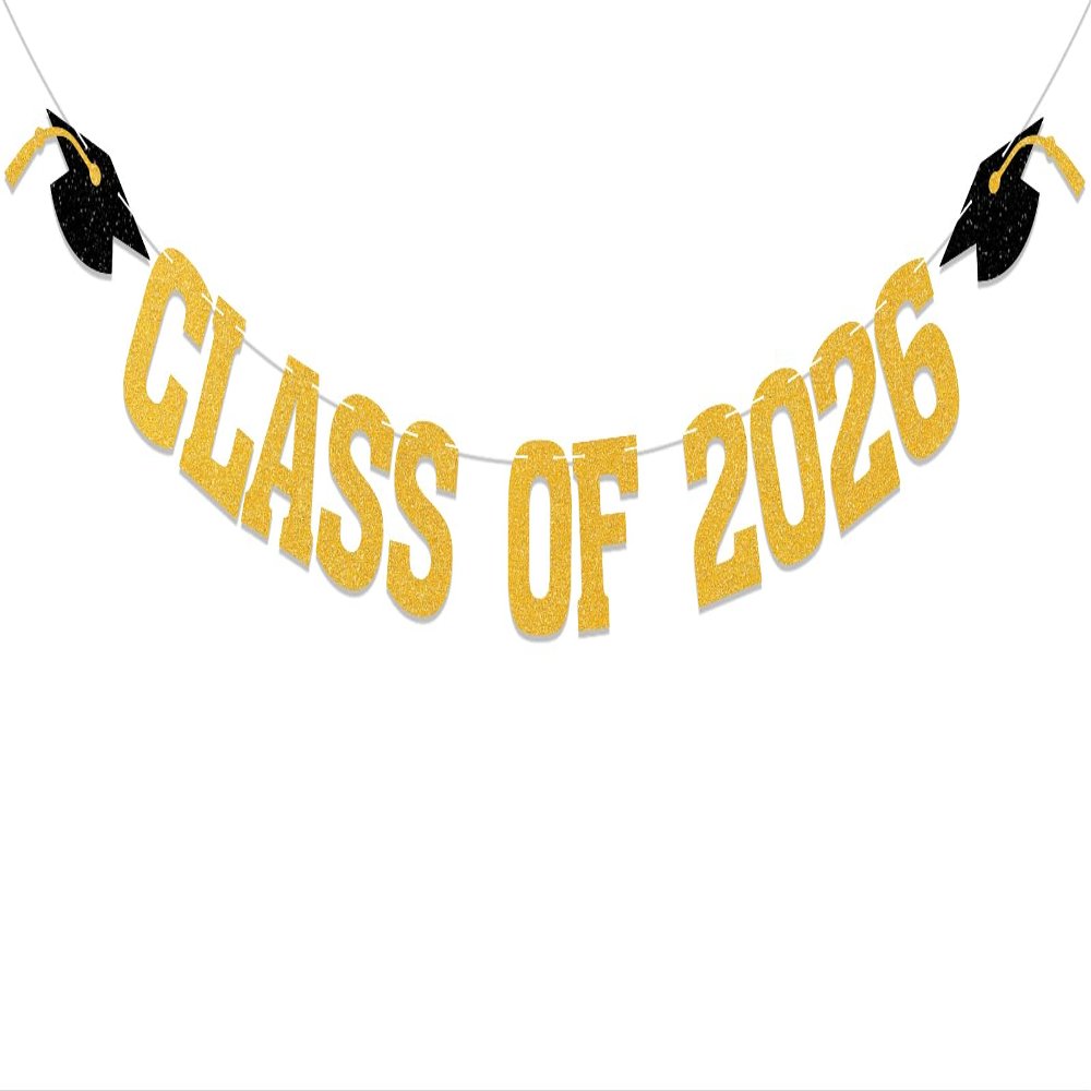 2026 Graduation Decorations - Gold Glitter Class of 2026 Banner, We are So Proud of You, Congrats Grad 2026, 2026 Graduation Party Decorations (Pre-Assembly) (Gold)