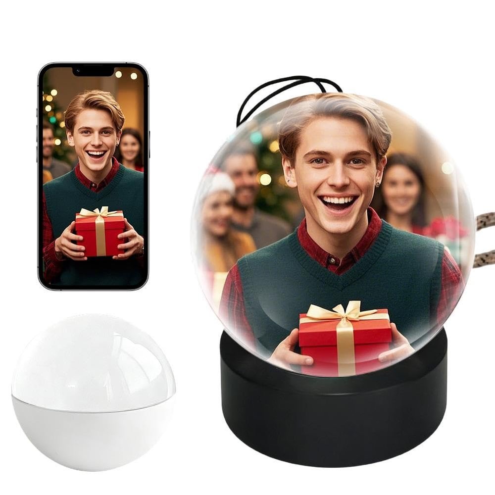 Christmas Memory Sphere Lamp, 2.7Inch Crystal Ball Digital Display Video Player, APP Personalized Videos & Photos Video Gift for Couples Friends Anniversary Birthday Christmas Tree Ornament