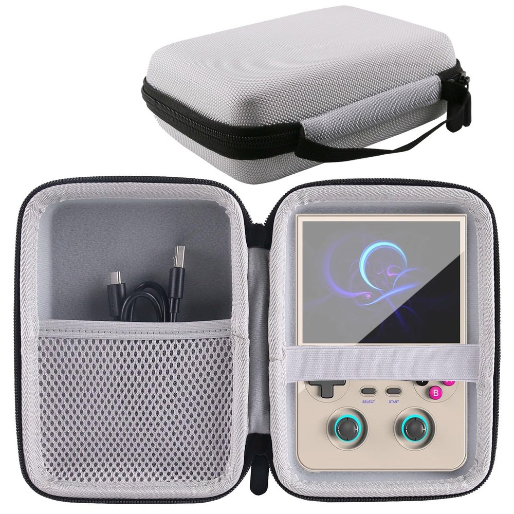 WERJIA Hard Carrying Case Compatible with RG447V/RG DS/ XF40H Handheld Game Console, Mesh Pocket fits Cable, SD Card (Grey)