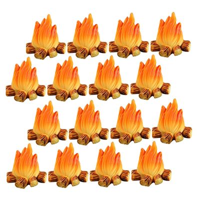 BRIGHTFUFU 16pcs Mini Resin Campfire Ornaments with Realistic Flame Effect Fade-Resistant Bonfire Decor for DIY Tiny Landscaping Flower Pots Dollhouse Outdoor Party Decorations