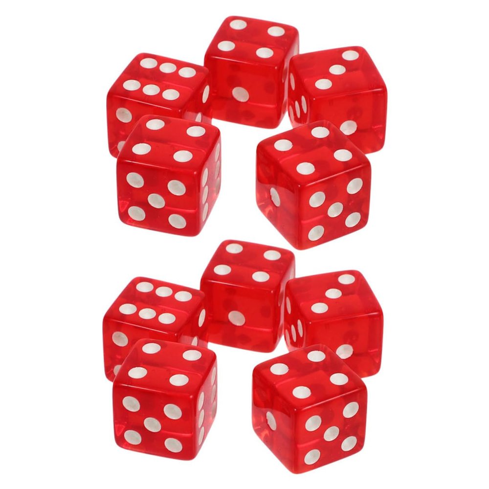 Abaodam 10pcs Transparent Red Acrylic Dice Set Rounded Corner Game Tools for Board Games Math Teaching Props Party Entertainment Educational Activities