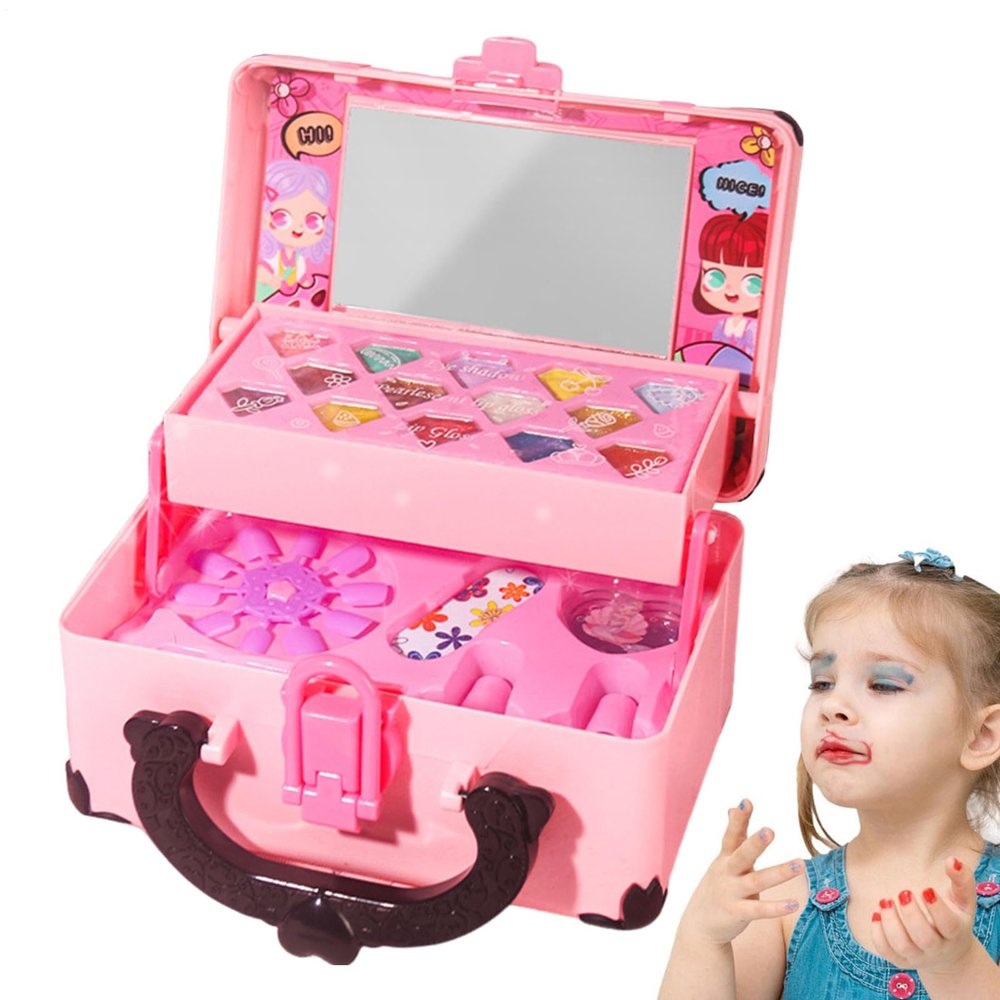 Kids Makeup Kit - 25 Piece Pretend Play Sets, Makeup Sett Kids, Cosmetic Toys, Pretend Play Set, Portable Beauty Vanity Case, Beauty Vanity Set with Cosmetic Case | Creative Dress Up Toys