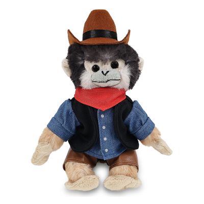 DolliBu Squirrel Monkey Stuffed Animal Cowboy Plush with Name Personalization - Western-Themed Monkey Plush with Cute Cowboy Costume Denim Shirt Vest, Bandana, Leather Pants, and Hat - 12.5 Inches