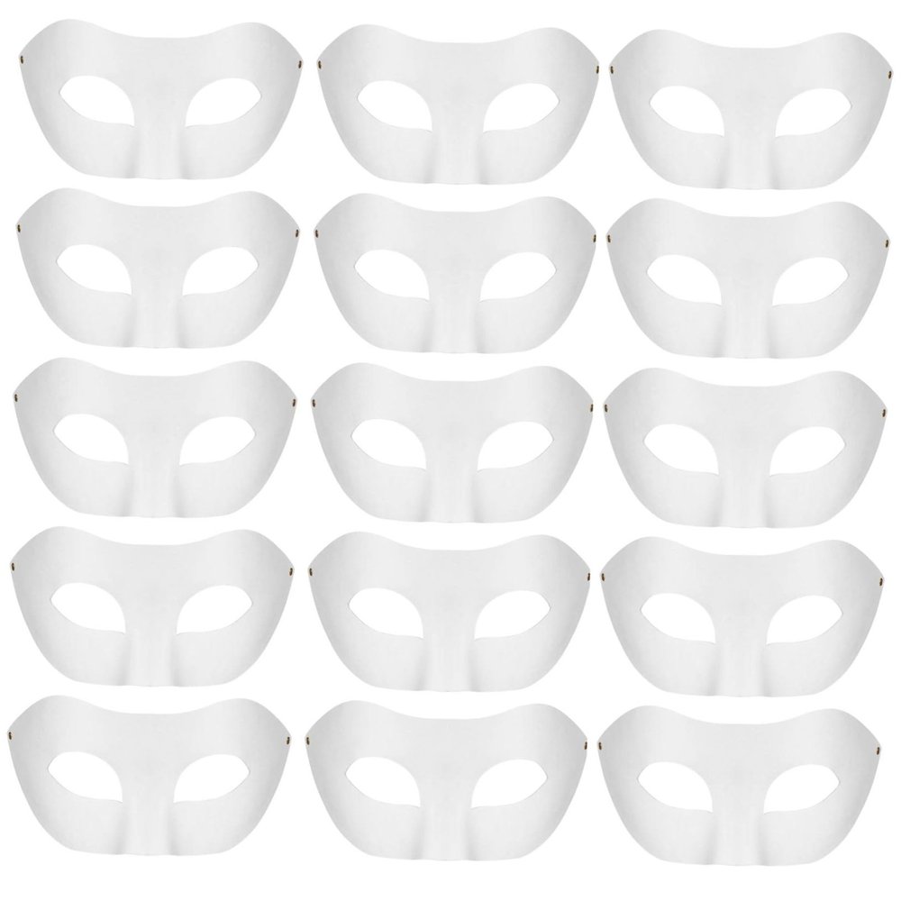 Beaupretty 15pcs Paintable Paper Masks Blank White Half Face DIY Masquerade Party Props for Halloween Mardi Gras Crafts and Art Projects Versatile for Costume Balls and Cosplay Events