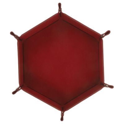 Abaodam Foldable Hexagonal Dice Tray with PU Velvet Surface Portable Thickened Dice Holder and Storage Box for Tabletop Games Capacity Elegant Dark Red Design and Practical