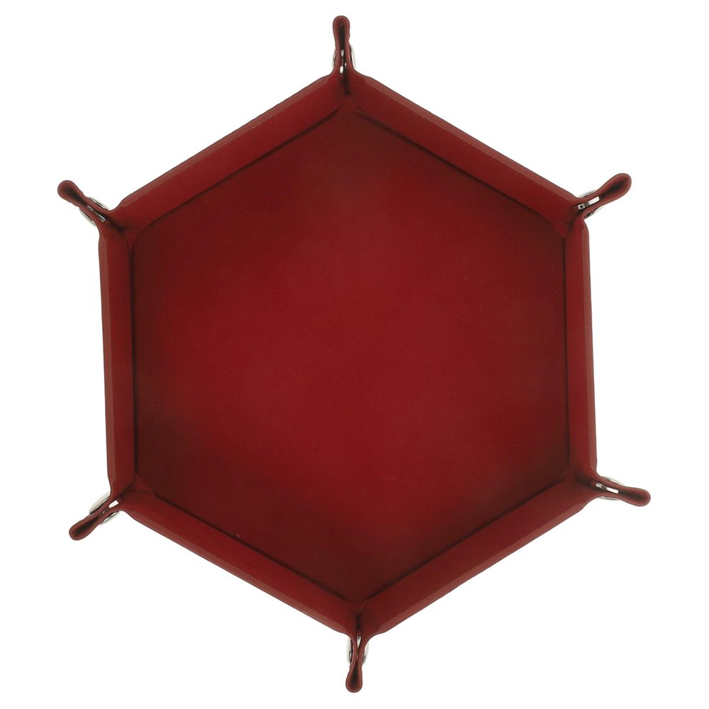 Abaodam Foldable Hexagonal Dice Tray with PU Velvet Surface Portable Thickened Dice Holder and Storage Box for Tabletop Games Capacity Elegant Dark Red Design and Practical
