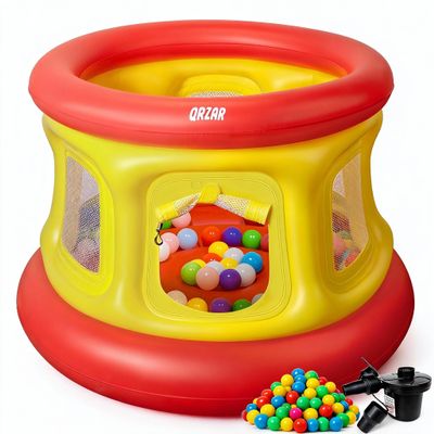All-in-1 Inflatable Bounce House with 55 Balls for Toddlers 1-4, Playpen, Ball Pit and Trampoline, Thickened Matte PVC, Safety Net, 3-Min Setup with Air Pump for Kids Indoor and Outdoor Play(51'')