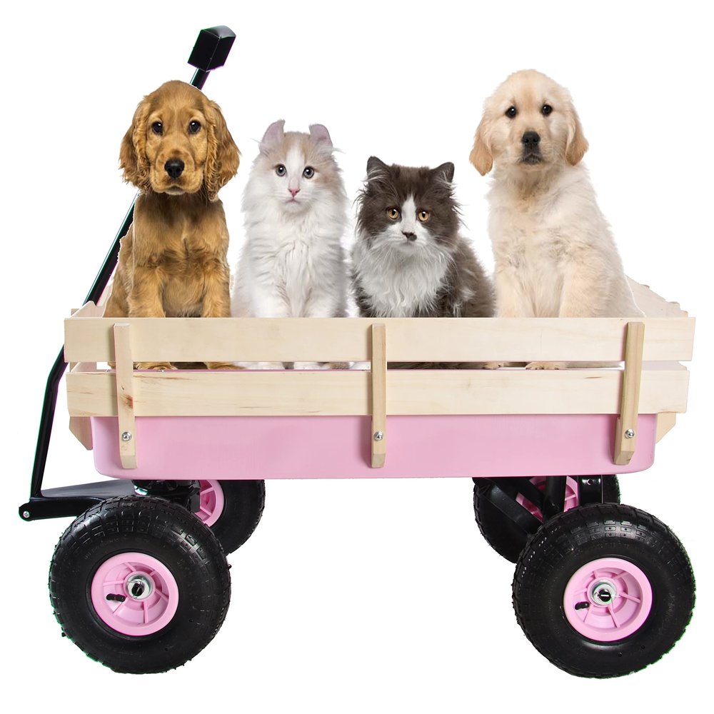 Big Foot All-Terrain Kids & Pet Wagon with Air-Filled Tires - Heavy-Duty Steel Pull Cart, 176LB Capacity, Removable Wooden Panels for Beach, Camping, Backyard & Outdoor Adventures, Pink