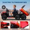 24V 4WD Electric Ride-on Dump Truck for Kids, 2-Seater with Parental Remote Control, 3 Speeds, All-Terrain Off-Road Toy Car for Boys Girls, Red view 2