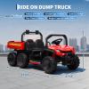 24V 4WD Electric Ride-on Dump Truck for Kids, 2-Seater with Parental Remote Control, 3 Speeds, All-Terrain Off-Road Toy Car for Boys Girls, Red view 3